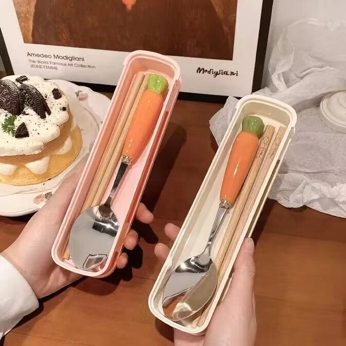 勺子ins高颜值木质筷子叉子三件套学生儿童成人吃饭便携餐具套装