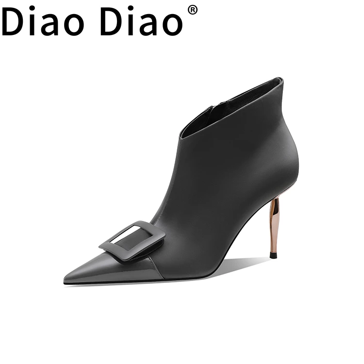 diaodiao【轻奢女人】2024年冬季新款冰丝牛皮女细高跟气质优雅性感