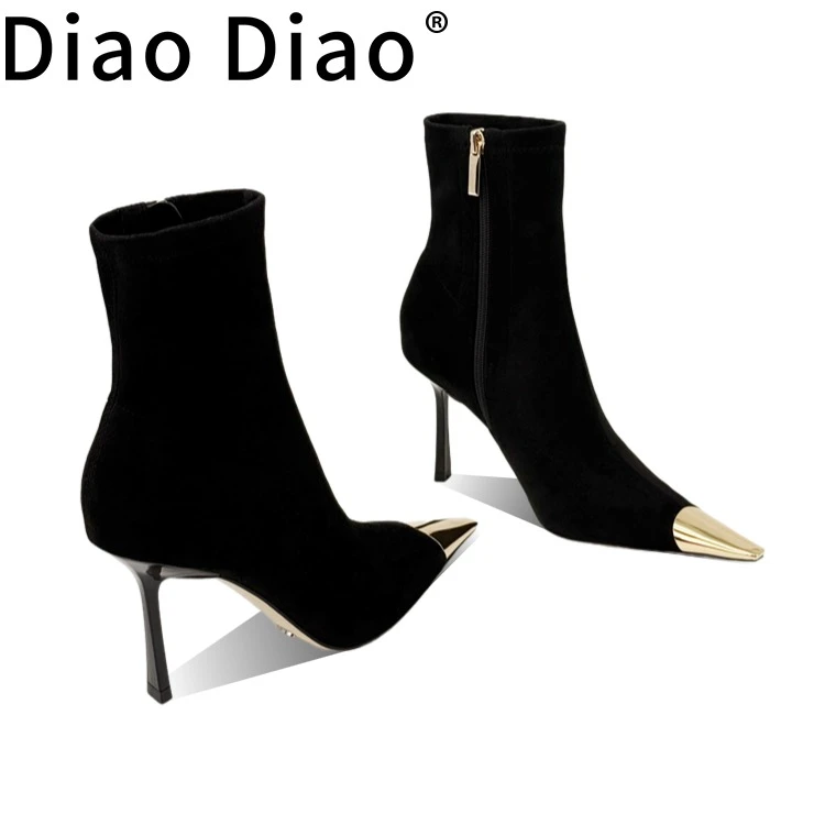 diaodiao【新品上新】方头高跟弹力靴女细跟瘦瘦靴百搭复古女靴袜靴