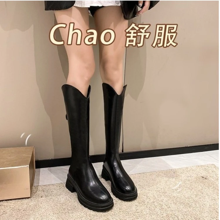 牛皮+超纤~小个子厚底长靴粗跟高筒超显瘦单里骑士瘦瘦靴子1311