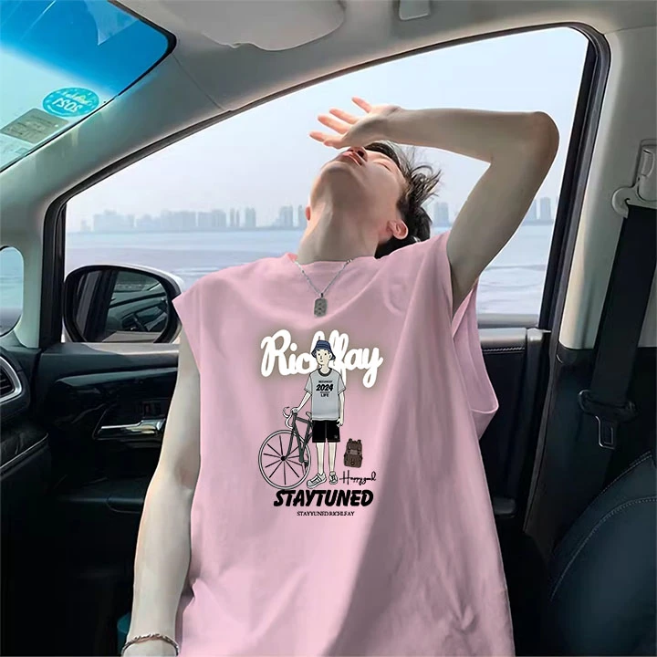 纯棉无袖t恤男款男生夏季休闲学生运动背心坎肩宽松潮流外穿上衣