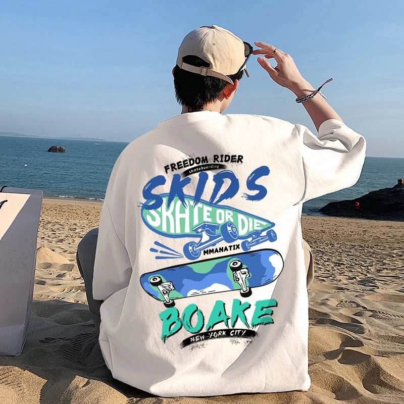 2025新款100%纯棉港风ins夏季短袖t恤男生大码宽松百搭休闲半袖潮