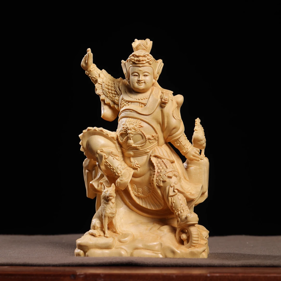 桧木雕刻田都田公元帅相公爷雷海青家用寺庙玄关神像摆件装饰品