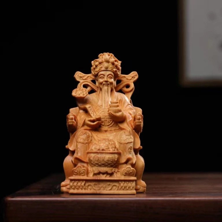 崖柏木雕坐像财神爷木制雕刻工艺品车载摆件财神像家居生意摆件