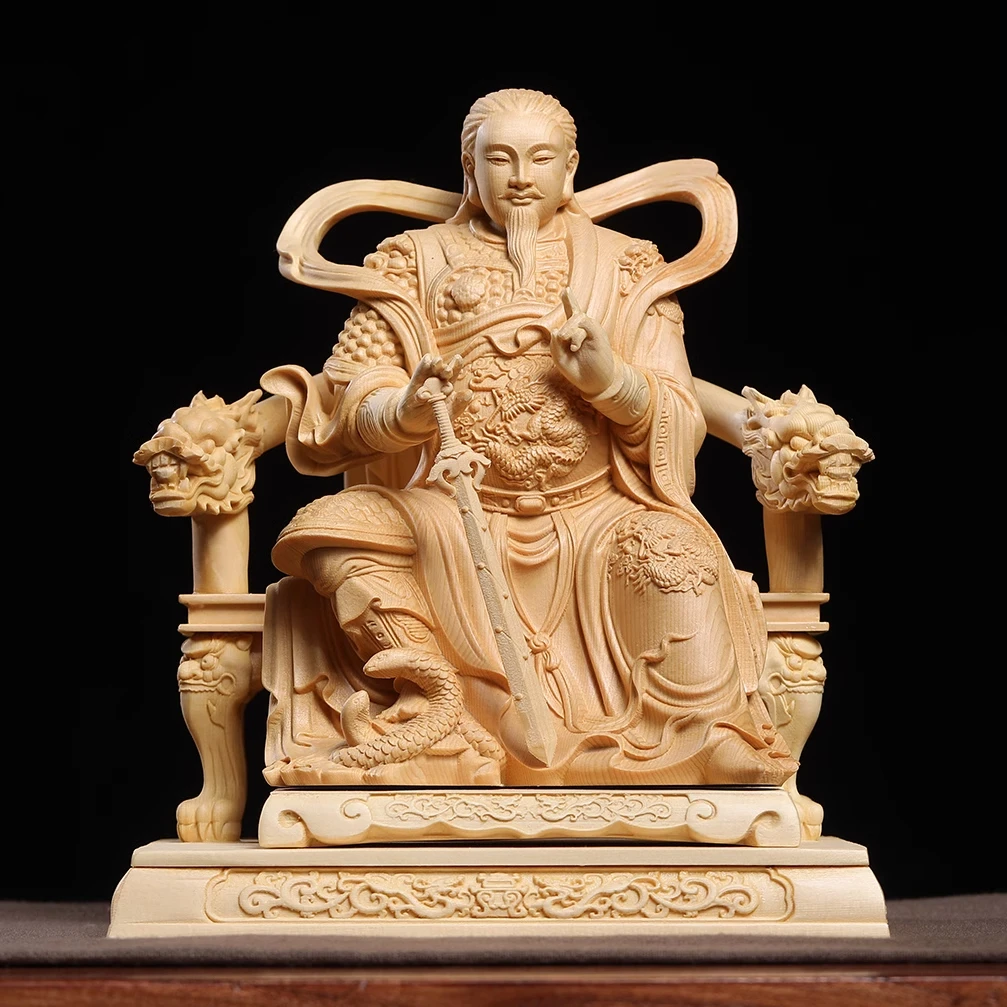 桧木精雕刻真武大帝尊神玄天大帝佑圣真君摆件家居装饰品实木工艺