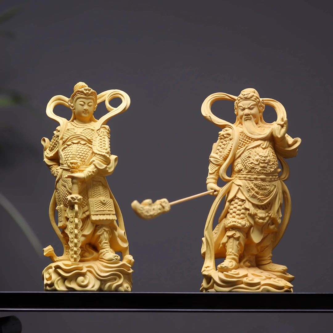 黄杨木雕伽蓝韦陀菩萨实木制雕刻工艺品客厅装饰关公韦陀家居摆件