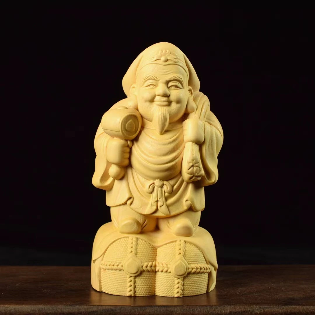 黄杨木雕大黑天财神木制雕刻工艺品摆件实木家居装饰摆件车载摆件