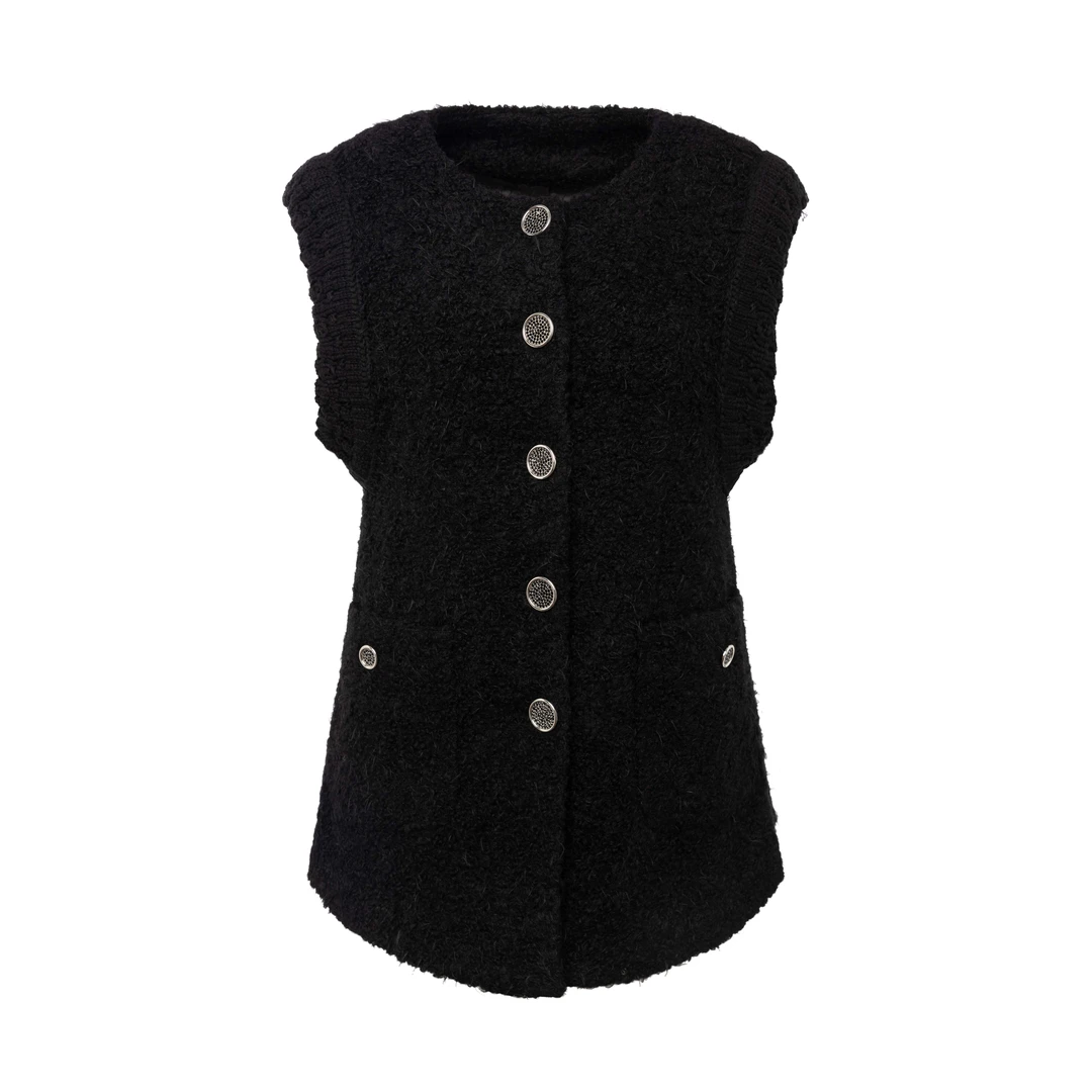 小香风气质春秋休闲马夹冬季黑色马甲毛马甲时尚百搭纯色－YS3092