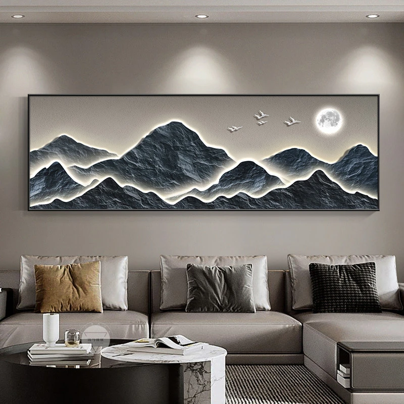 背有靠山现代轻奢客厅沙发装饰画新中式山水挂画茶室晶瓷装饰画