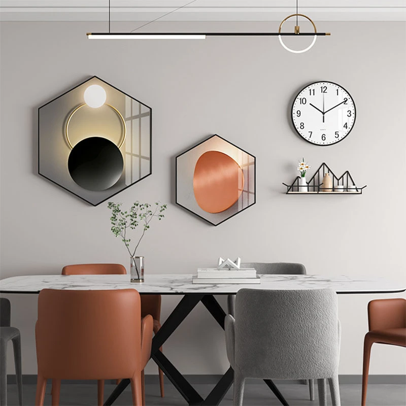 新中式餐厅装饰画饭厅餐桌两联组合创意暖居如意客厅壁画钟表挂画