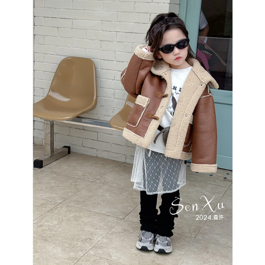 【森许】冬季羔羔毛皮衣复古纽扣外套-866