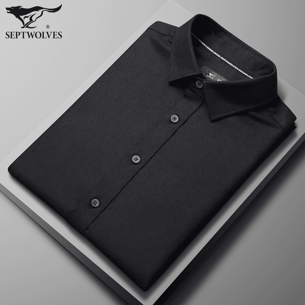 七匹狼狼族户外男士长袖轻奢休闲夏季纯色翻领弹力POLO衬衫