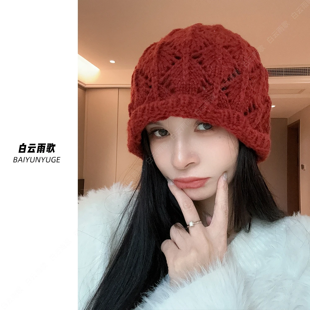 镂空云朵帽手工钩织包头帽针织套头帽秋冬文艺复古毛线帽薄款百搭