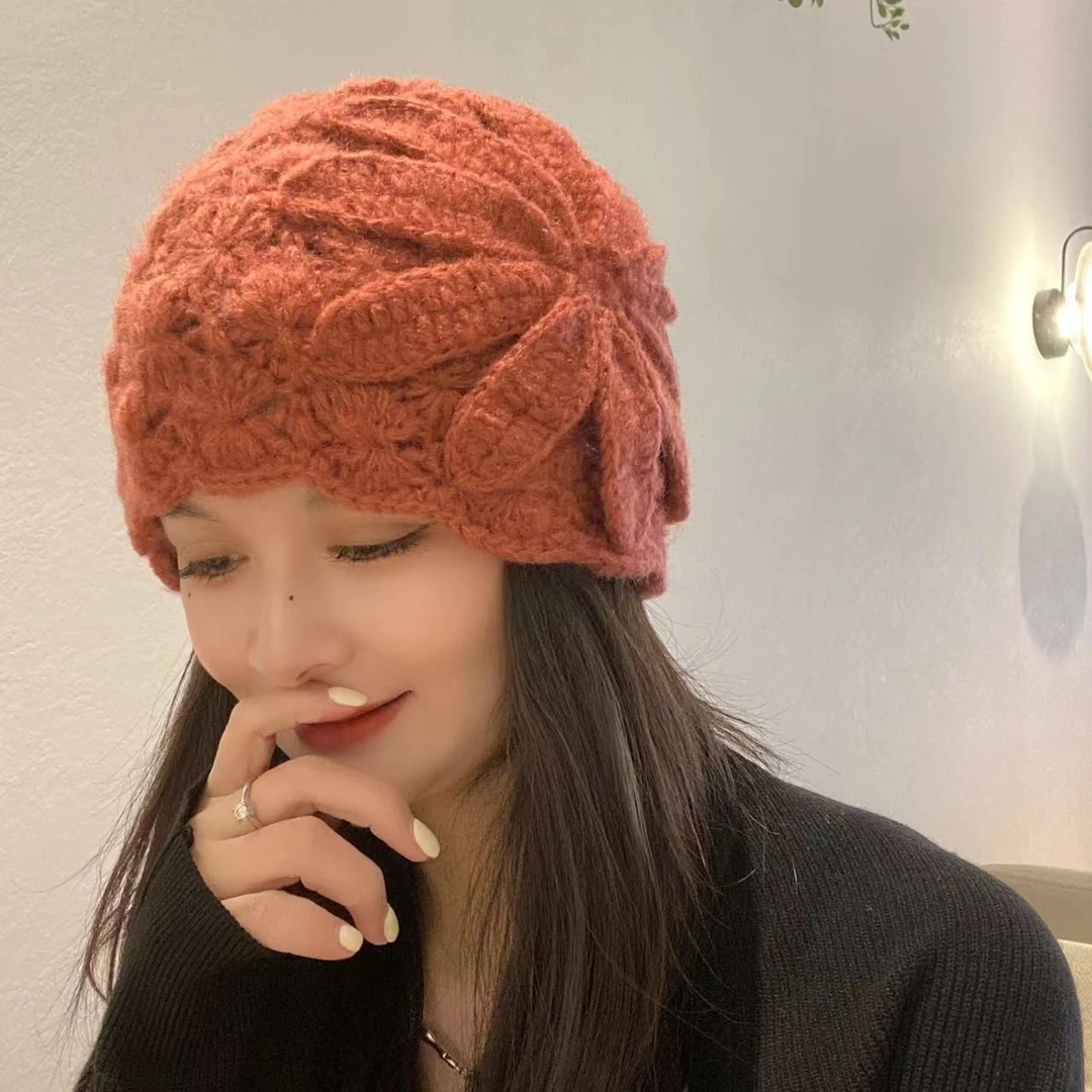 【毛线花苞包头帽】女人味十足气质优雅女士帽潮花朵百搭秋冬保暖