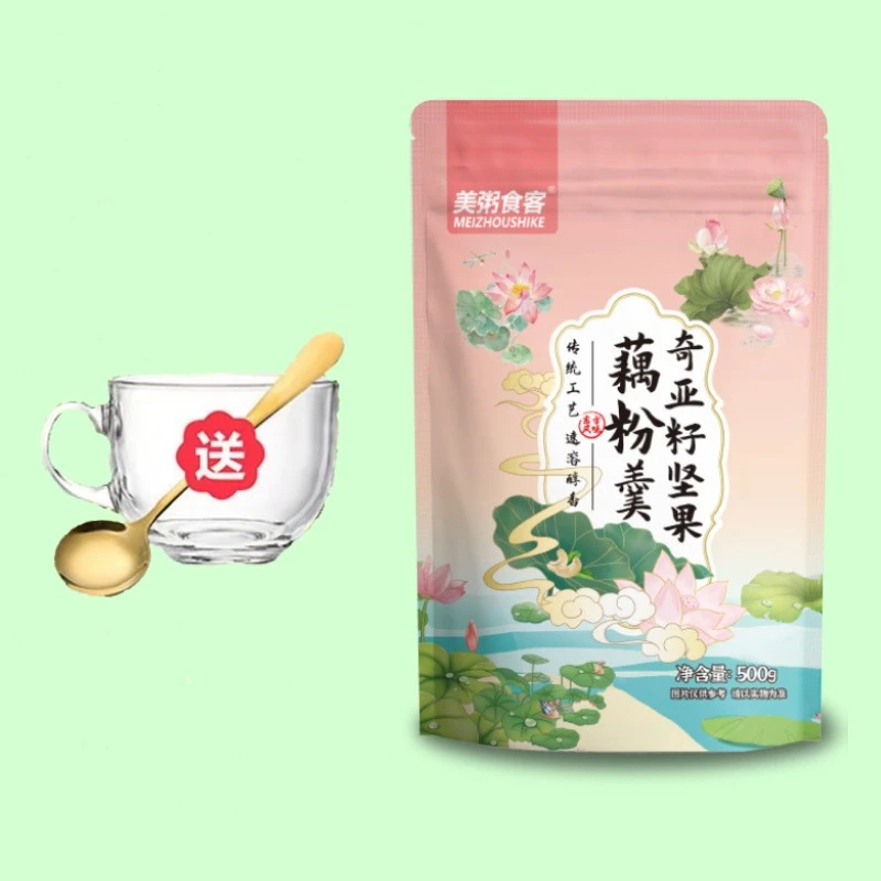 美粥食客奇亚籽坚果藕粉羹500g袋装坚果藕粉速溶藕粉冲泡代餐早餐