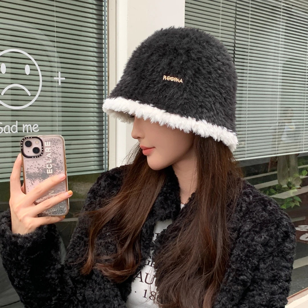 秋冬季毛绒保暖时尚女士盆帽羊羔绒韩版加绒加厚帽子
