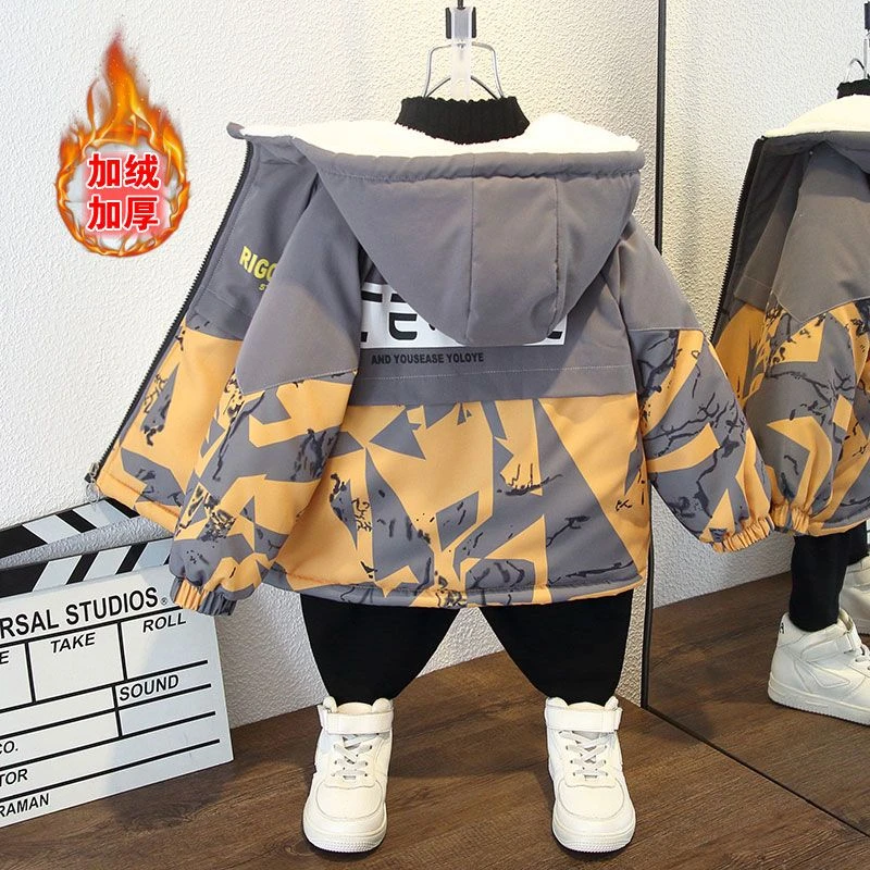 【冬季大促】男童加绒加厚外套秋冬款2023新款宝宝酷帅夹克儿童冬