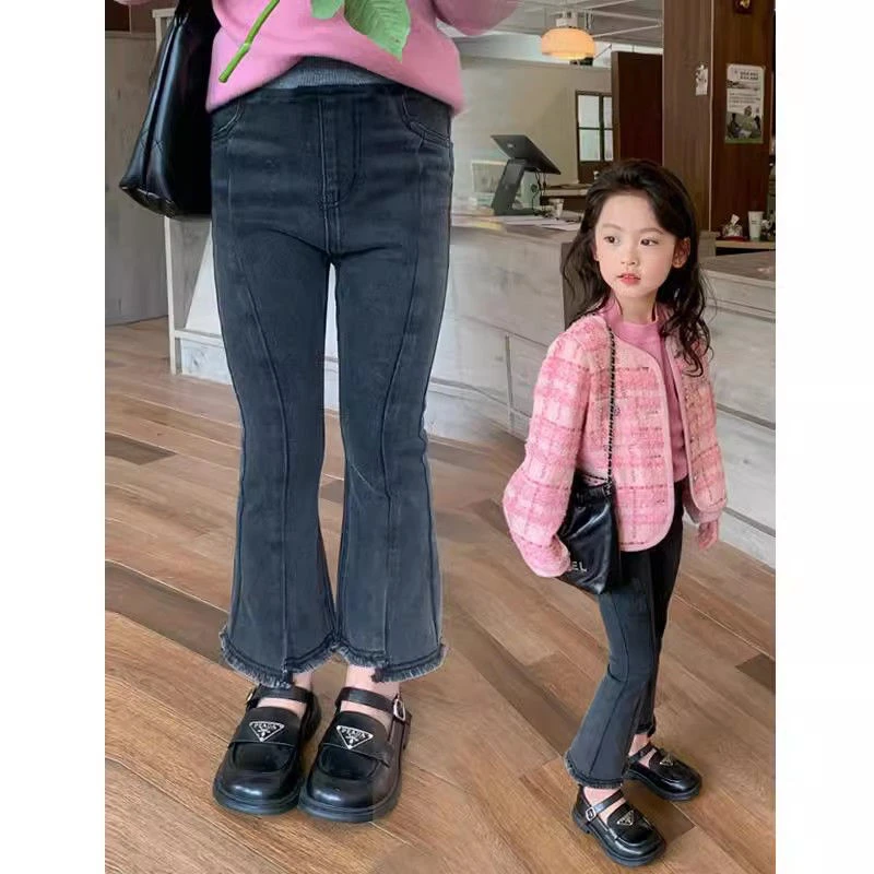 冬季大促2023女孩春秋款女童牛仔裤韩版宽松网红洋气微喇叭裤休闲