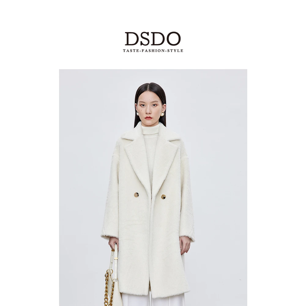DSDO冬新款苏力泰迪羊驼毛绵羊毛大衣老钱风宽松中长款毛呢大衣女