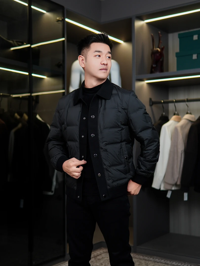 欧货针织翻领羽绒服男士冬季2024新款高端白鸭绒保暖外套