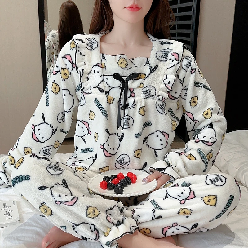 【星】秋冬法兰绒睡衣女冬长袖保暖公主风加厚甜美可爱家居服2010