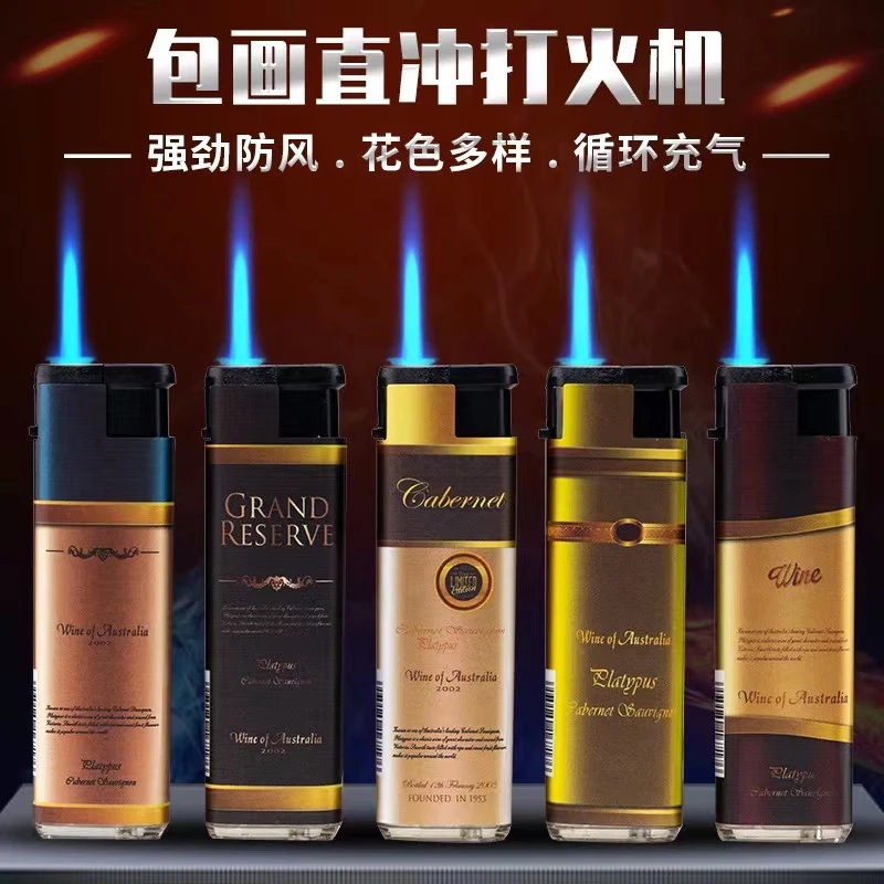 高端时尚蓝焰防风防爆耐用直冲包纸打火机批发复古充气超市零售