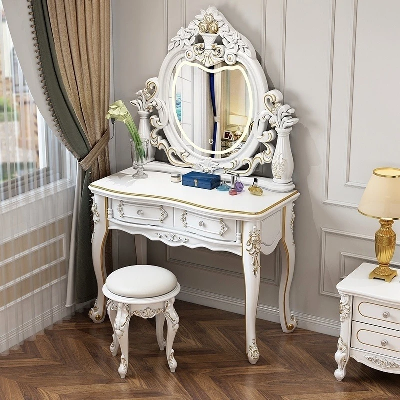 欧式轻奢家具梳妆台卧室公主化妆台现代简约化妆桌轻奢化妆柜LED