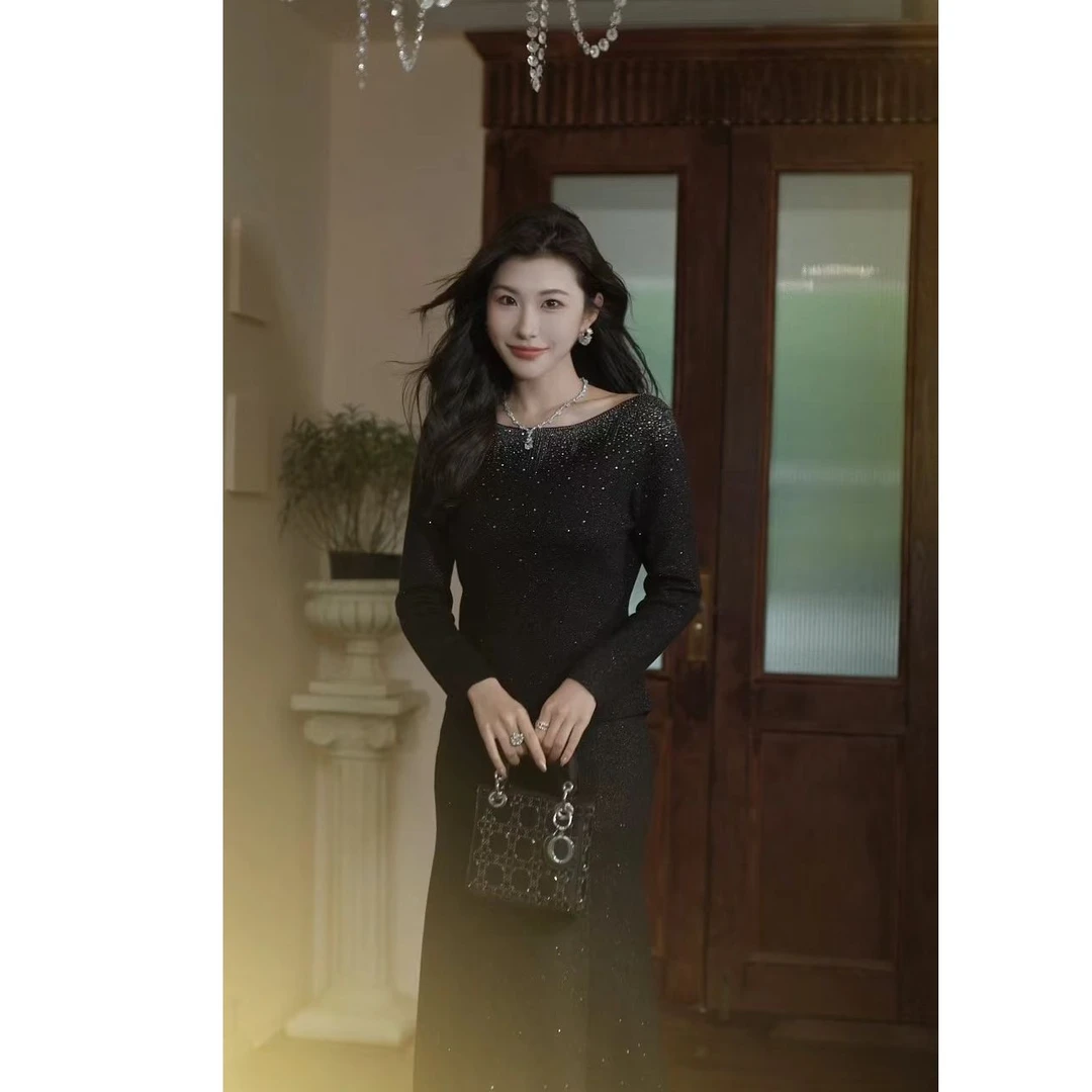 潮石新款绵羊毛璀璨黑天鹅毛衣时尚百搭上衣T61829030