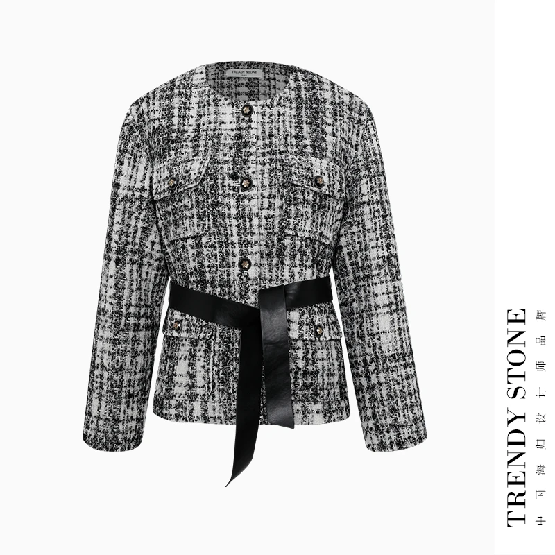 潮石 Jardin Des Tuileries经典小香风四口袋毛呢外套 T52034610