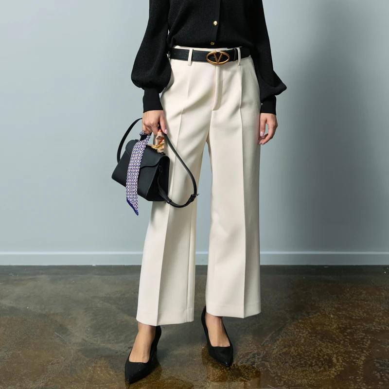 潮石定制面料干练高腰直筒裤气质显瘦通勤垂感直筒裤T43512460