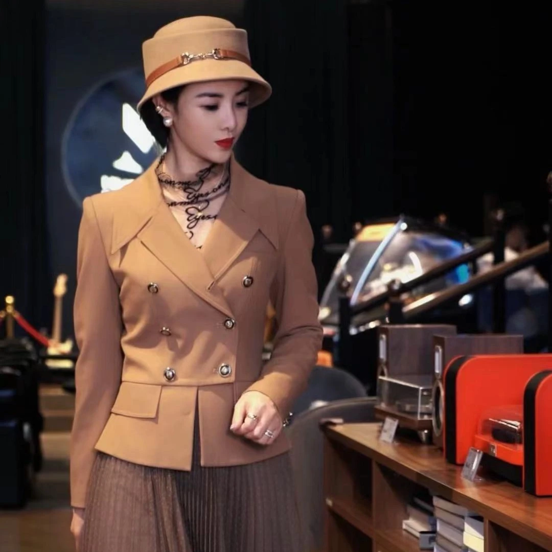 潮石羊毛法式雅致高定时尚修身气质抗皱绵羊毛西装外套2A30302VE