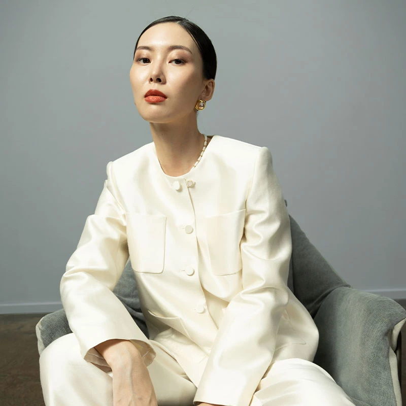 潮石CHIC经典定制简约黑白系小香风真丝上衣羊毛外套T52034710