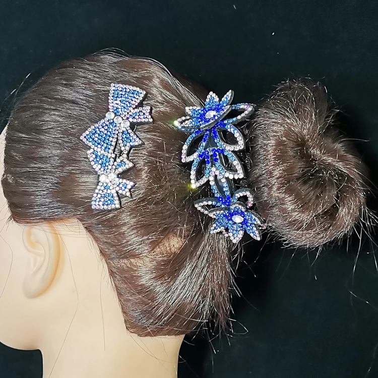 百搭丸子头盘发神器扭夹抓夹花苞头优雅简约水钻时尚气质发夹发卡