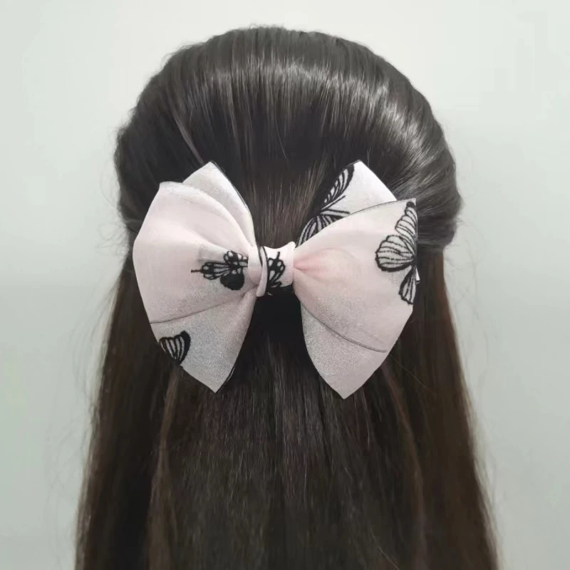 韩国绢花布艺甜美气质发夹蝴蝶结顶夹横夹发饰弹簧夹头饰马尾发卡