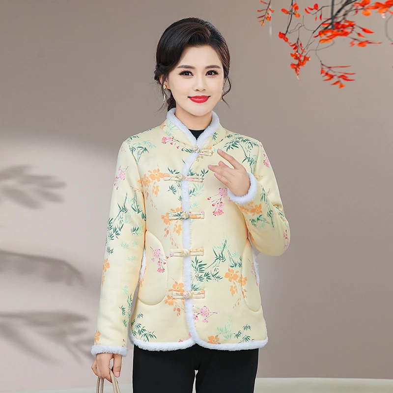 民族风盘扣复古短款棉衣冬季新款加绒加厚棉衣气质百搭爆款花棉袄