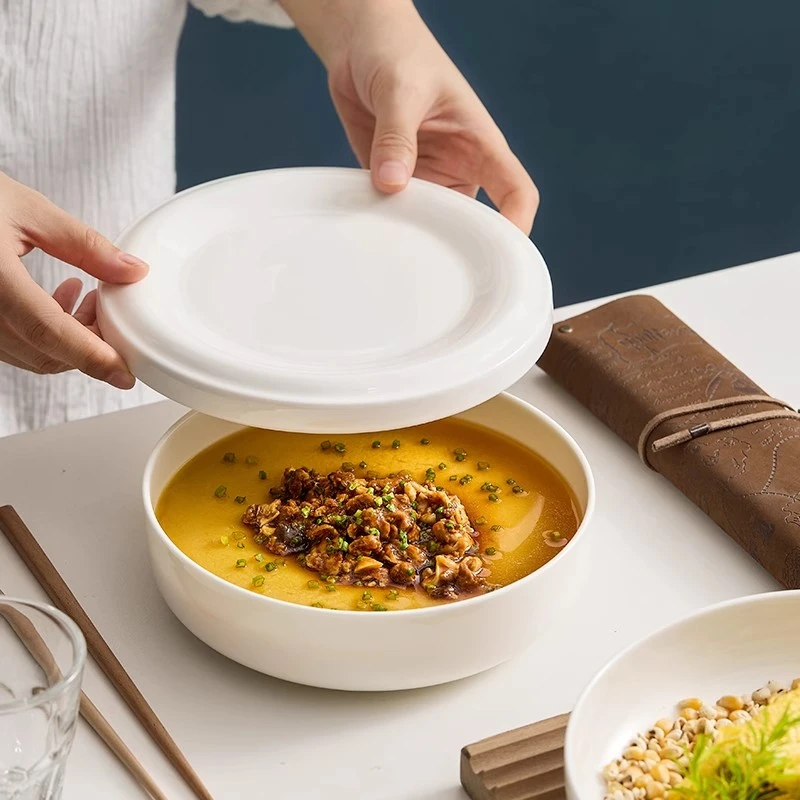 景德镇蒸蛋碗隔水炖碗陶瓷带盖盘子保鲜碗汤盘粉蒸肉泡面碗家用