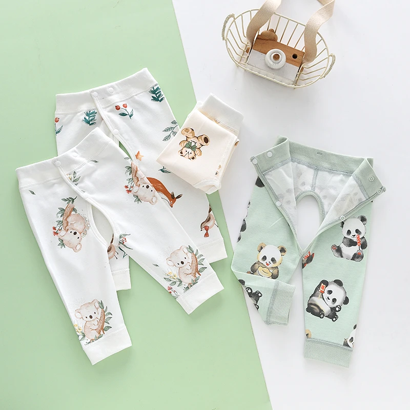宝宝单裤开裆款0-2岁春秋四季纯棉无骨贴身婴儿秋裤可调节按扣款