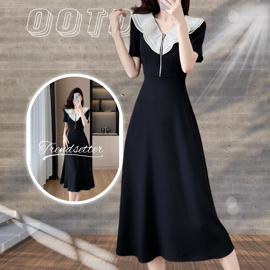 法式赫本风黑色连衣裙中长款夏季2025新款爆款收腰气质显瘦小黑裙