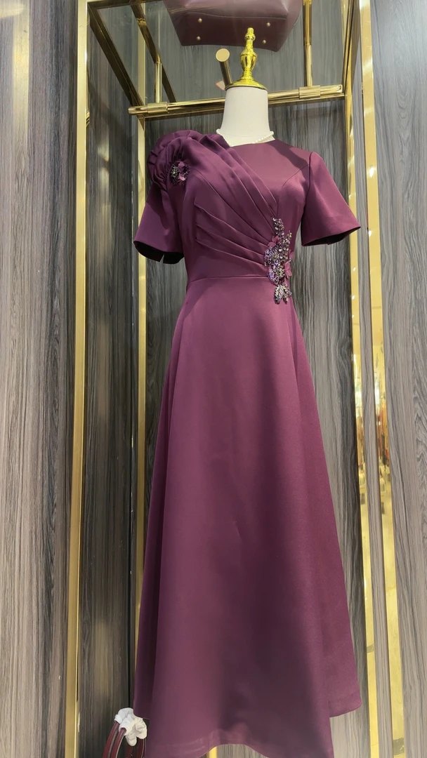 高端定制喜婆婆喜妈妈气质高贵婚礼礼服紫色