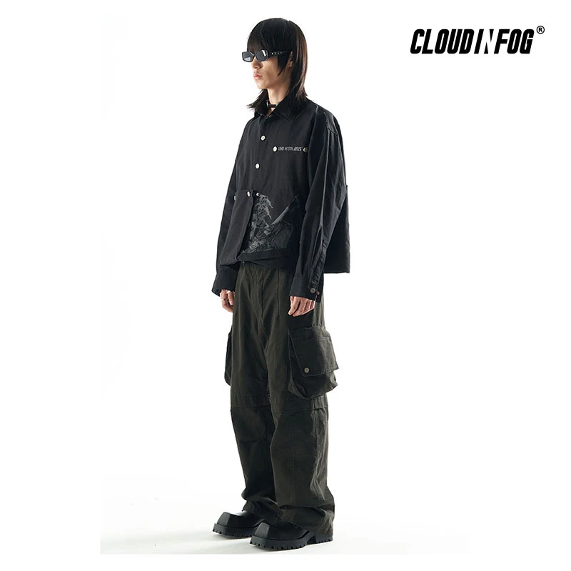 【CIF高端系列堆积】斜门襟直筒多袋工装裤休闲美式宽松长裤