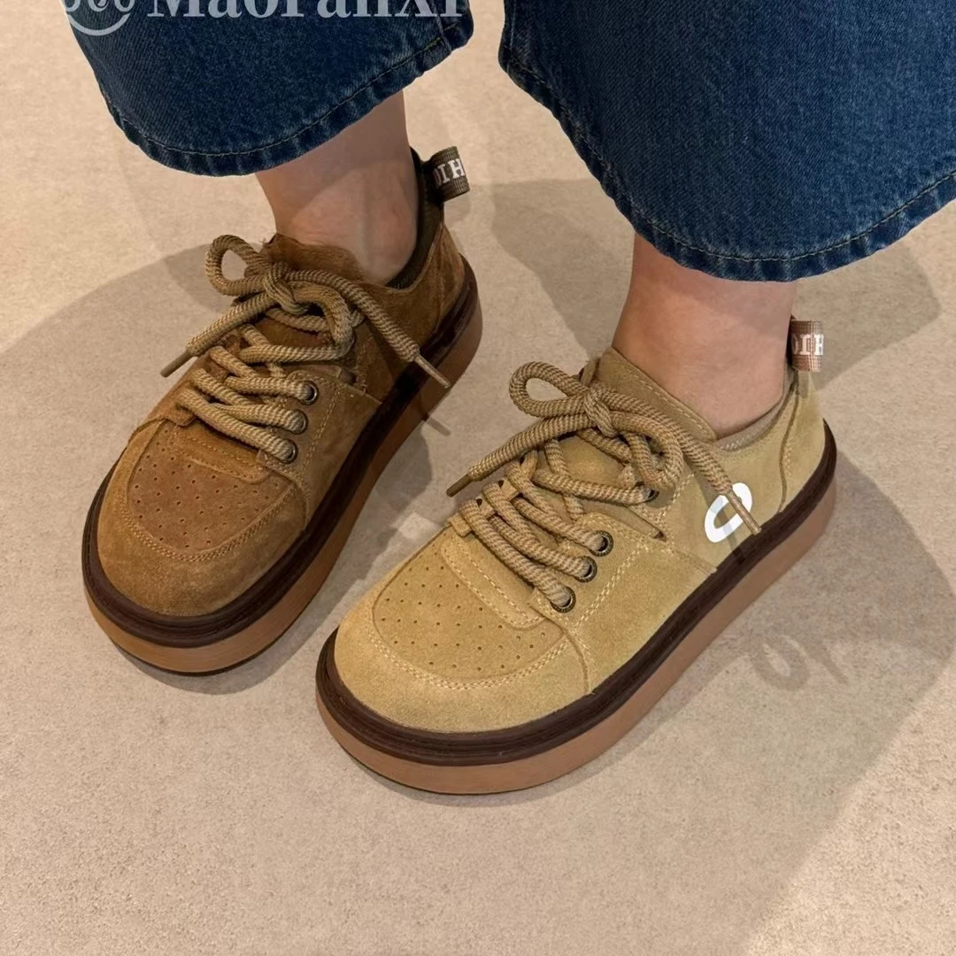 2024秋季新款厚底复古丑萌深口系带憨憨休闲鞋女鞋