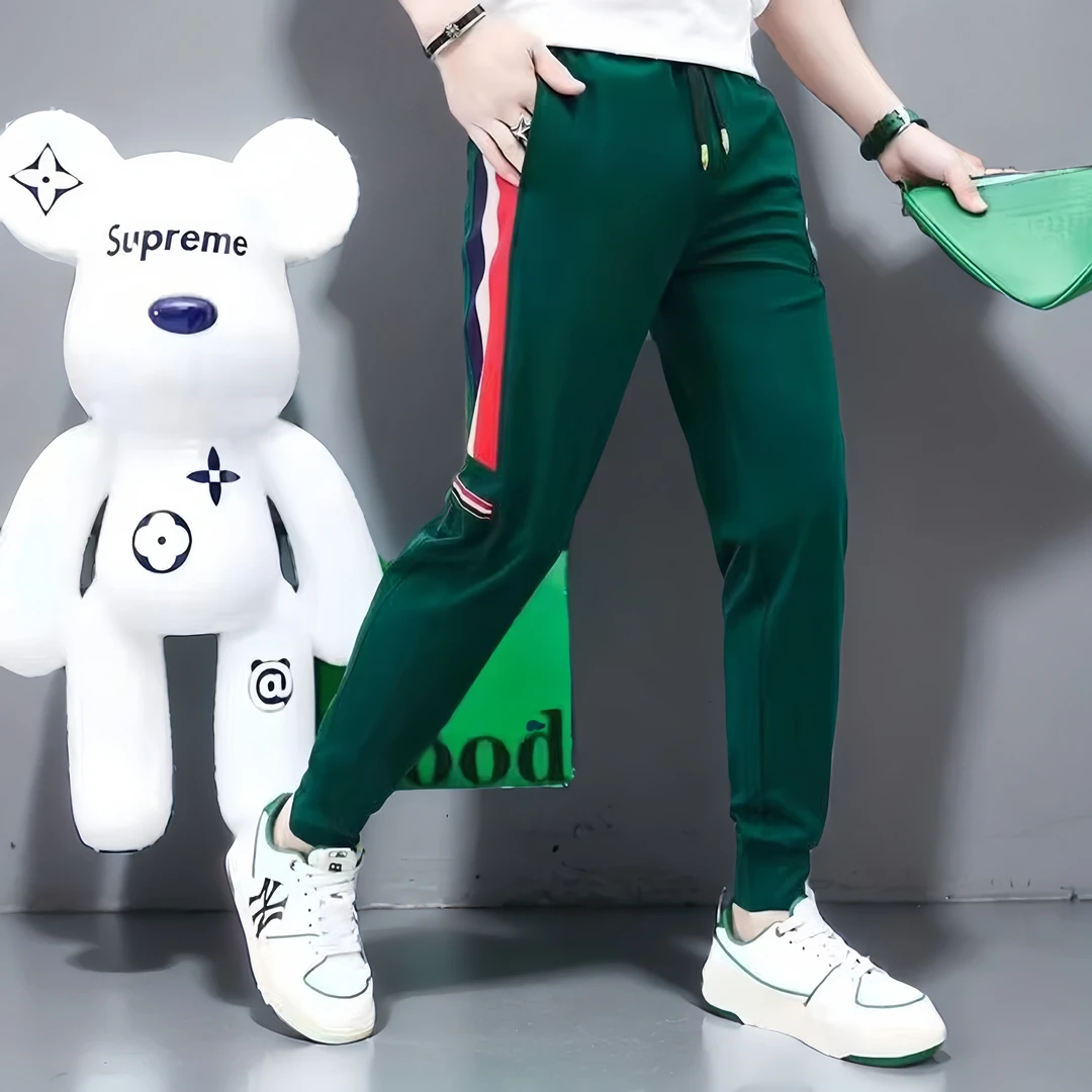 夏季男士韩版休闲潮流裤子男款春夏绣花修身潮流高级感薄款束脚裤