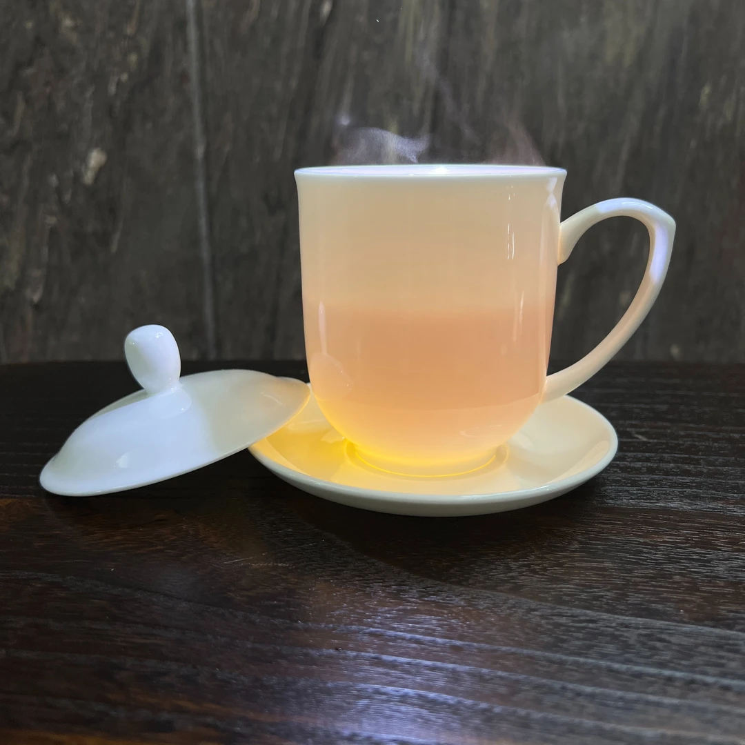规矩  办公杯满杯约400cc潮州高温骨瓷乳白传统三才杯大号茶碗
