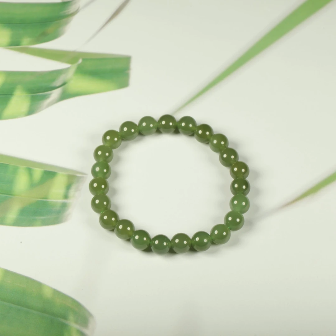蛇年推荐湖水绿手串8mm圆珠天然青海料和田玉23颗单圈高级气质