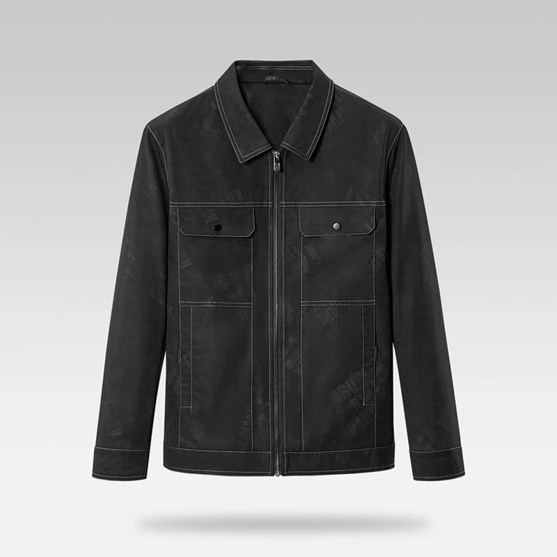 秋冬新款翻领辑明线装饰夹克工装风质感外套男(D107A)