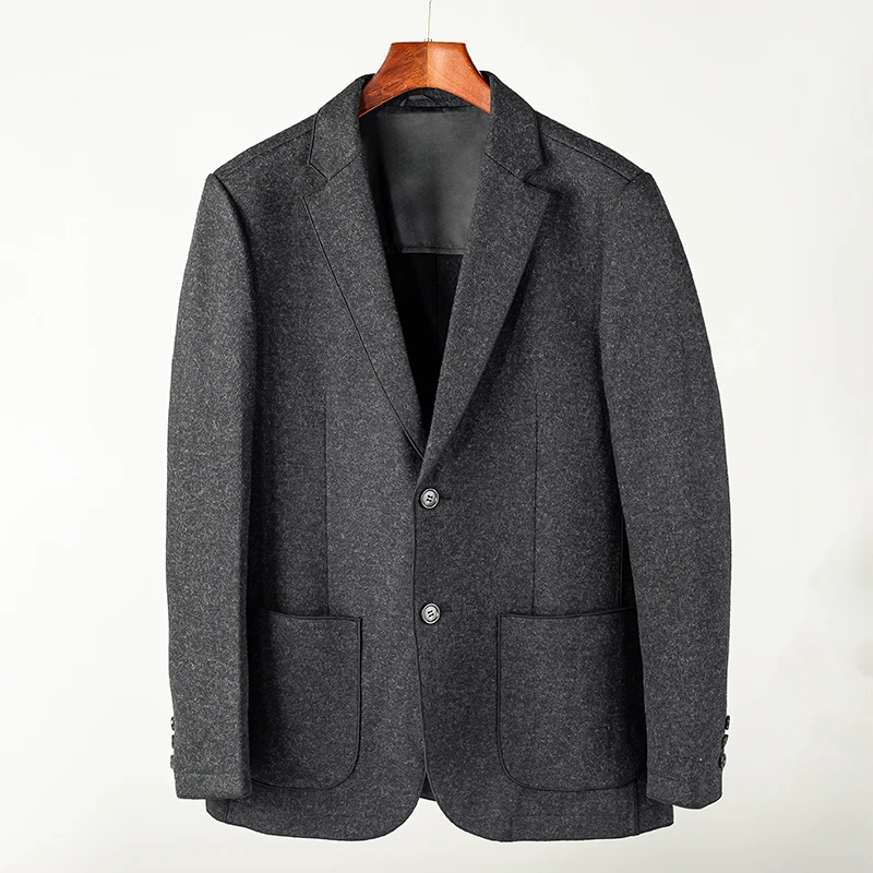 85羊毛 10羊绒 灰色系休闲西服平驳领保暖舒适单西外套(88020)