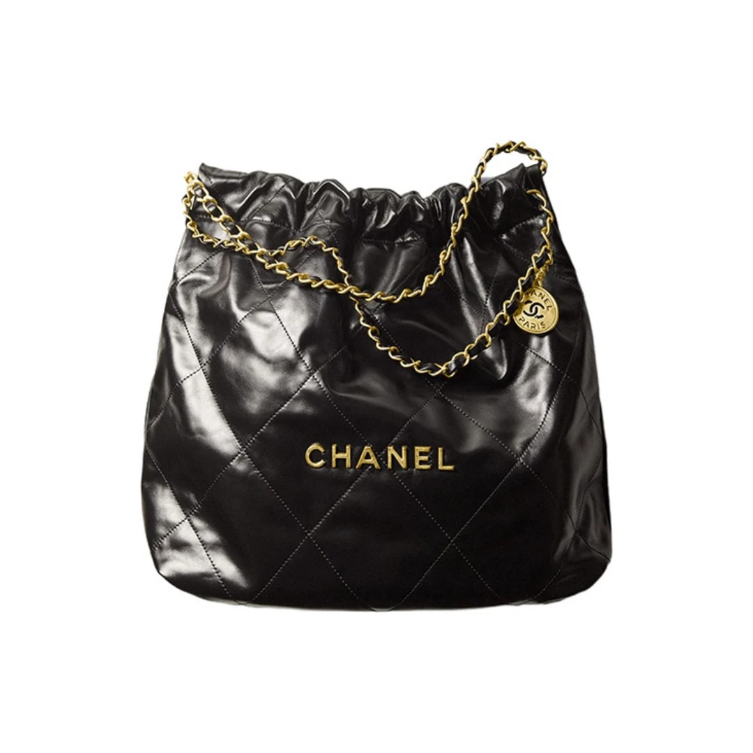 全新未使用 Chanel/香奈儿 22bag 黑金中号油蜡羊皮