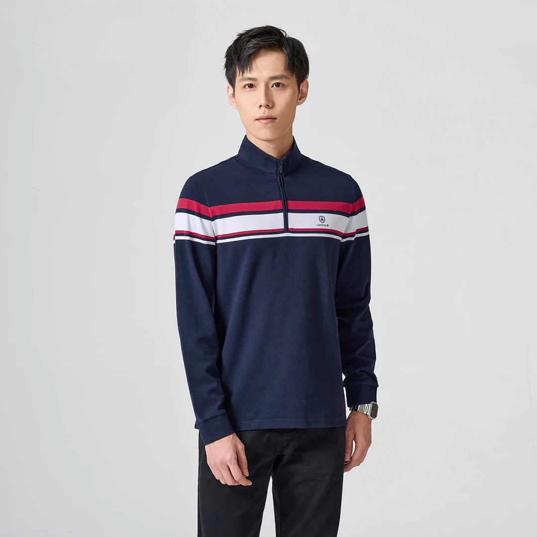 FORTEI/富鋌秋冬时尚撞色条纹保暖立领半拉链长袖男士t恤22122101