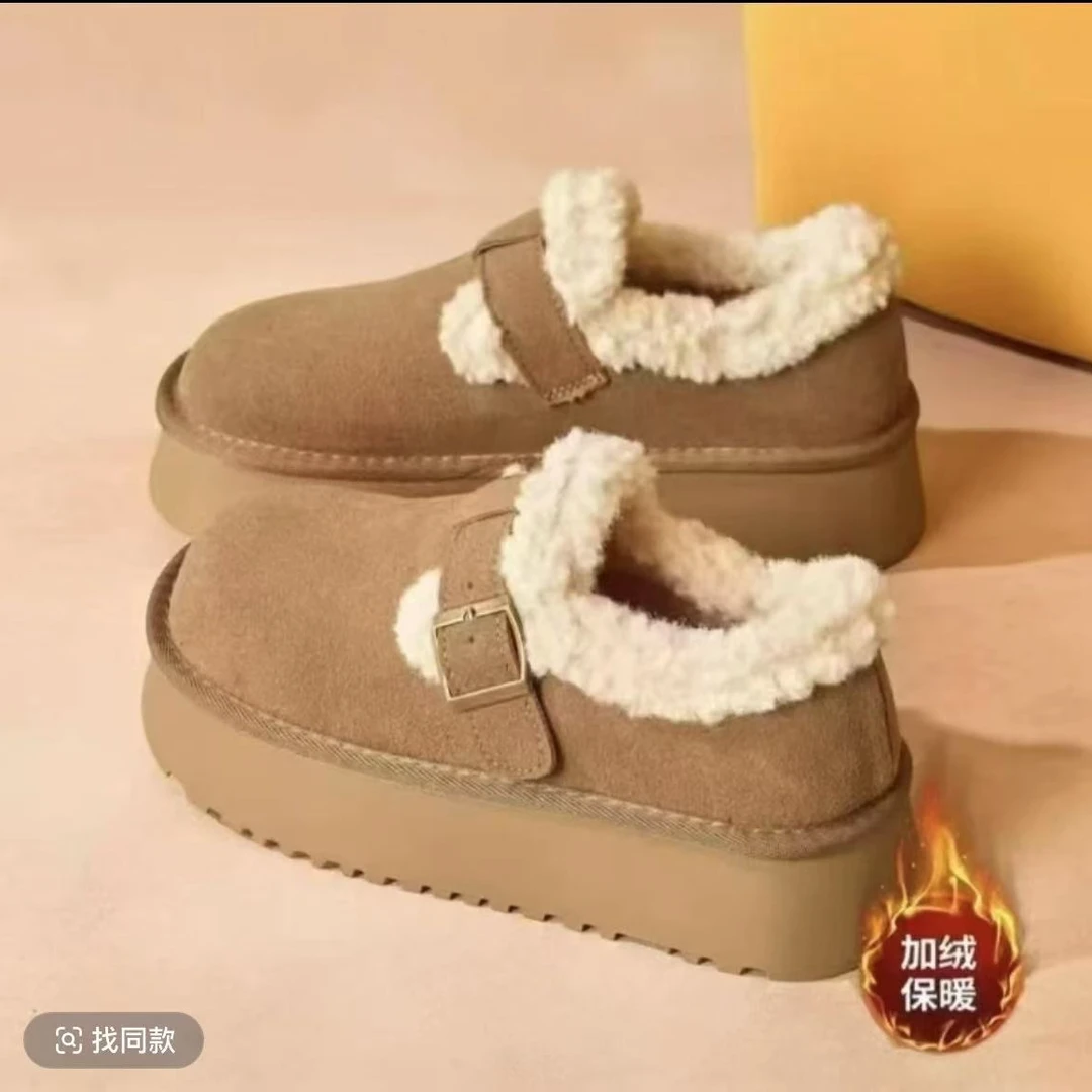厚底加绒雪地靴女2024秋冬新款增高百搭皮毛一体保暖博肯毛毛棉鞋
