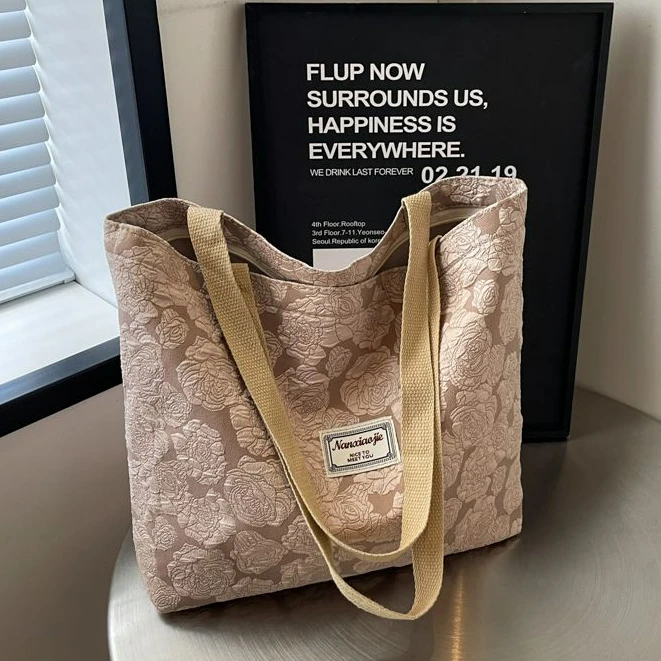 大容量帆布包2025新款时尚女ins上班通勤托特包大学生上课手提包